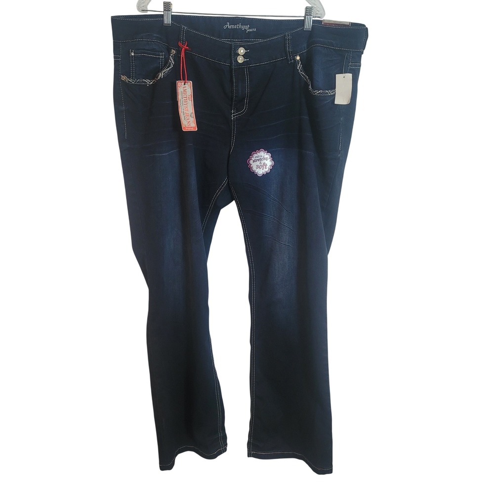 Amethyst Jeans Womens Plus 24 Dark Wash Slim Boot Embroidered Pocket Western NEW